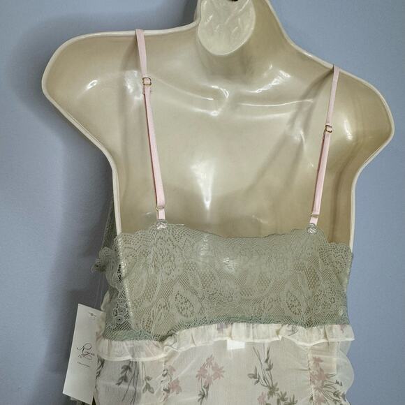 Rya Collection Andorra Floral Chemise Dress & Thong Set Ruched Sexy Lace Sheer L - Picture 10 of 13